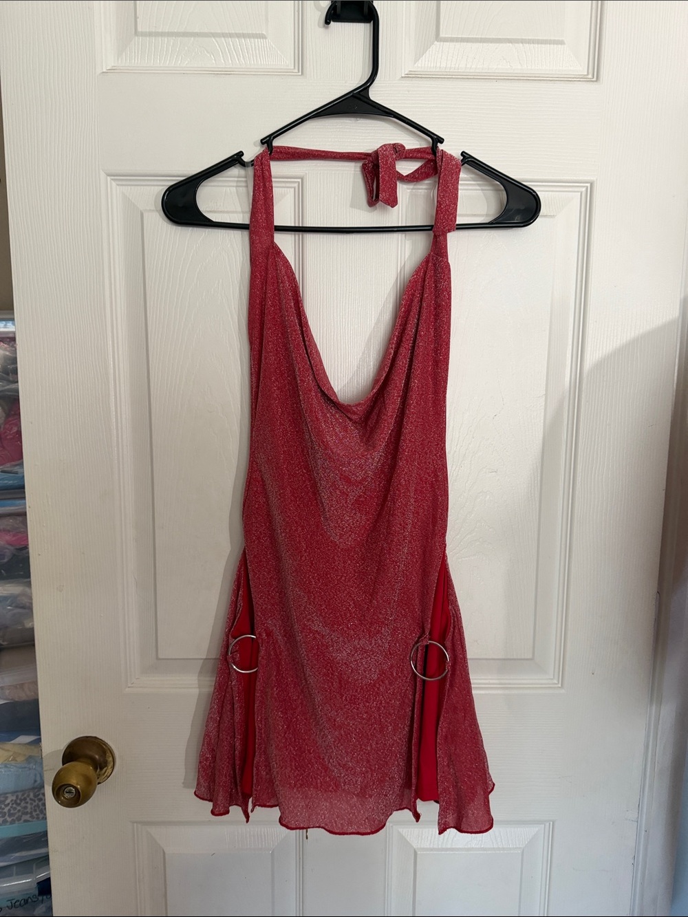 Red Halter Mini Dress with Cowl Neck